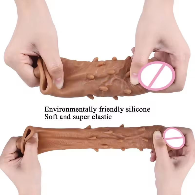 Reusable Ejaculation Delay Realistic Dildo Sleeve - Silicone Wearable Penis Enlargement Extender for Men - Skin-Safe Flesh Tone Adult Toys in India - Image 6