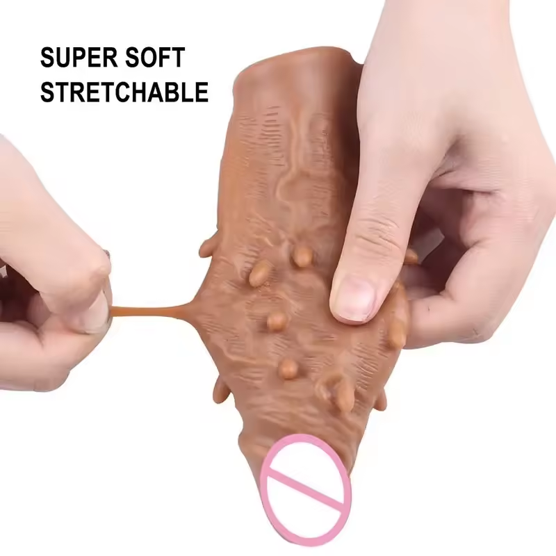 Reusable Ejaculation Delay Realistic Dildo Sleeve - Silicone Wearable Penis Enlargement Extender for Men - Skin-Safe Flesh Tone Adult Toys in India - Image 7
