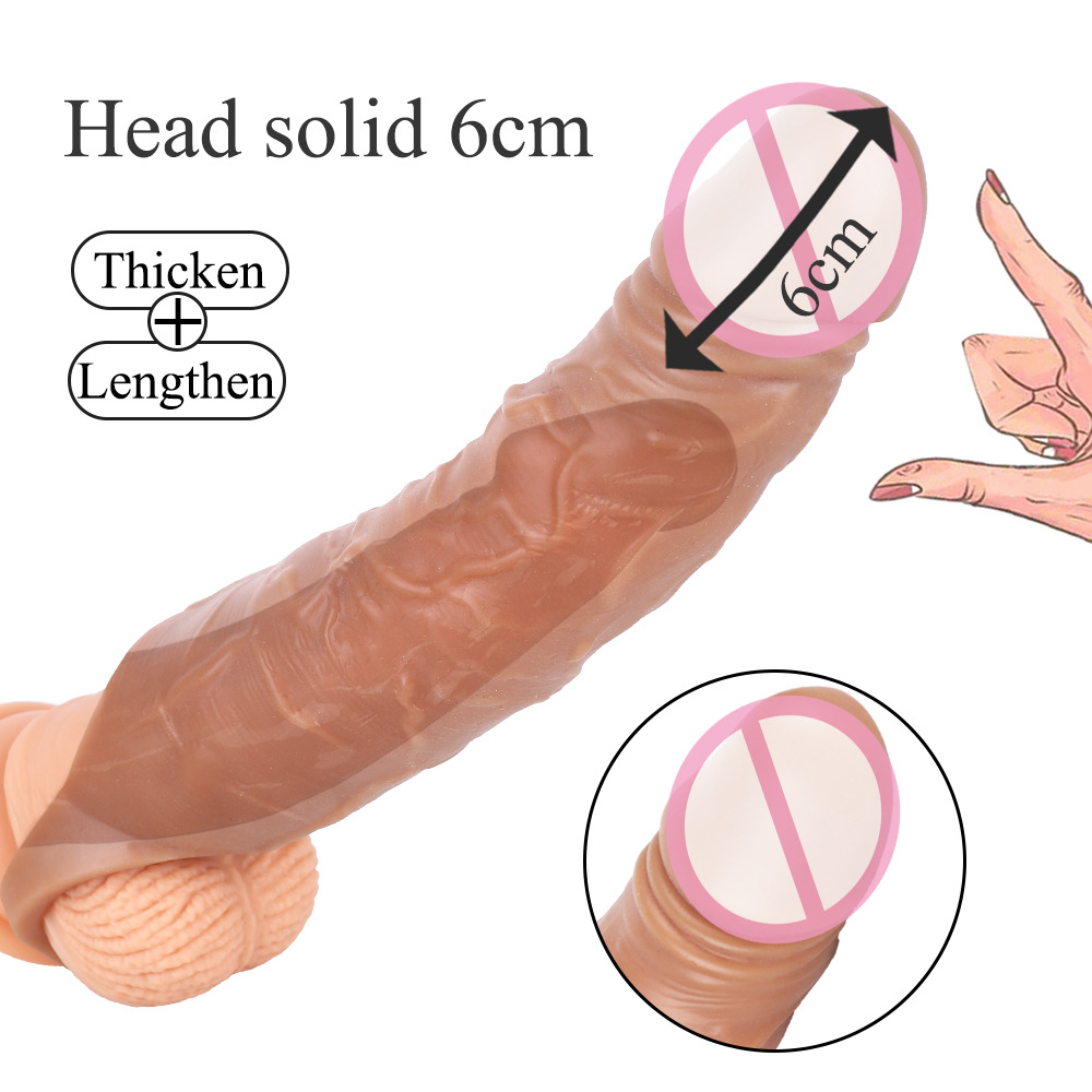 Premium Realistic Male Penis Sleeve for Enlargement & Delay - Wolf Tooth Textured Reusable Condom - Thickened Silicone Extender for Couples - Image 10