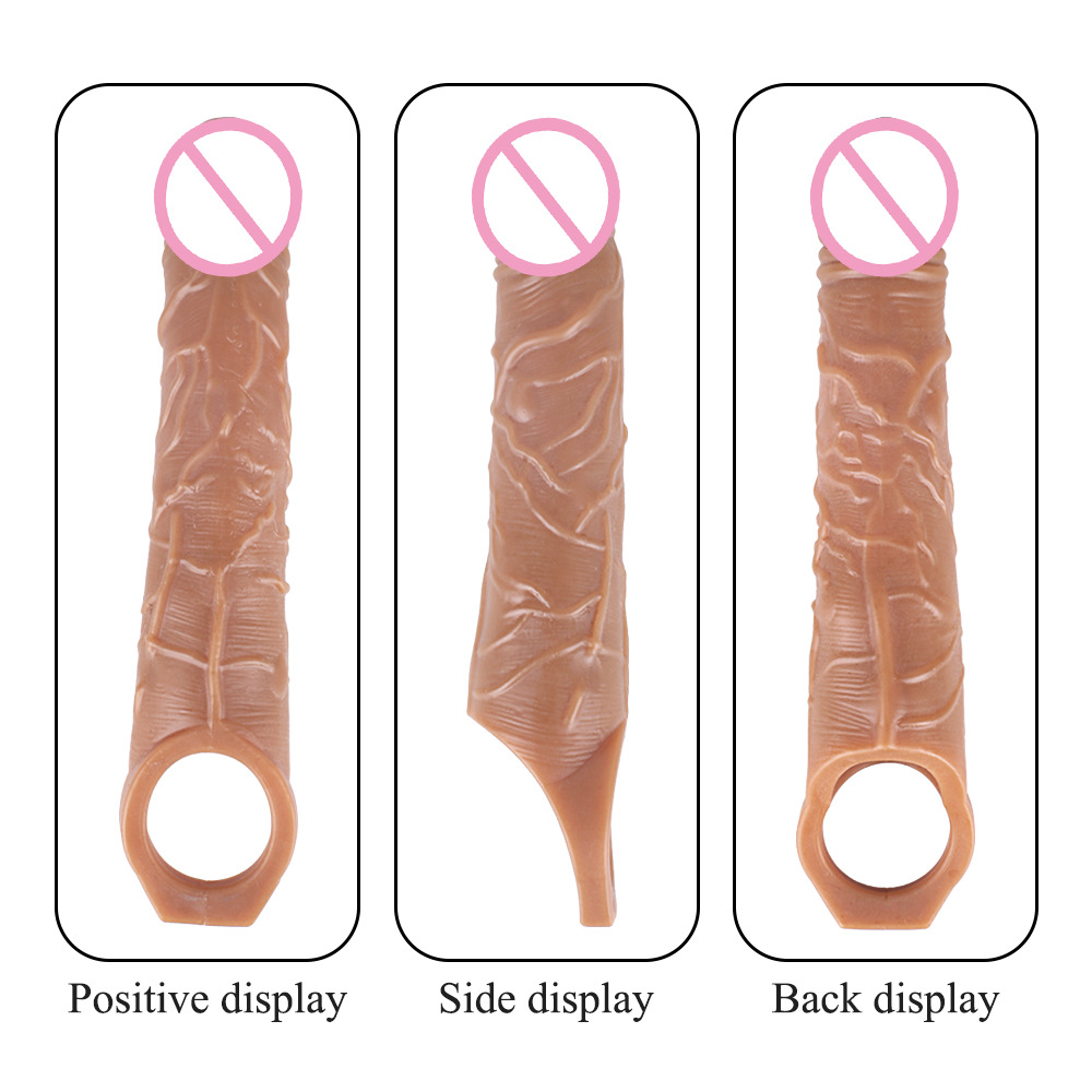Premium Realistic Male Penis Sleeve for Enlargement & Delay - Wolf Tooth Textured Reusable Condom - Thickened Silicone Extender for Couples - Image 6